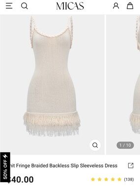 Micas Cream knit Fringe Braided dress Coachella ready  🤠